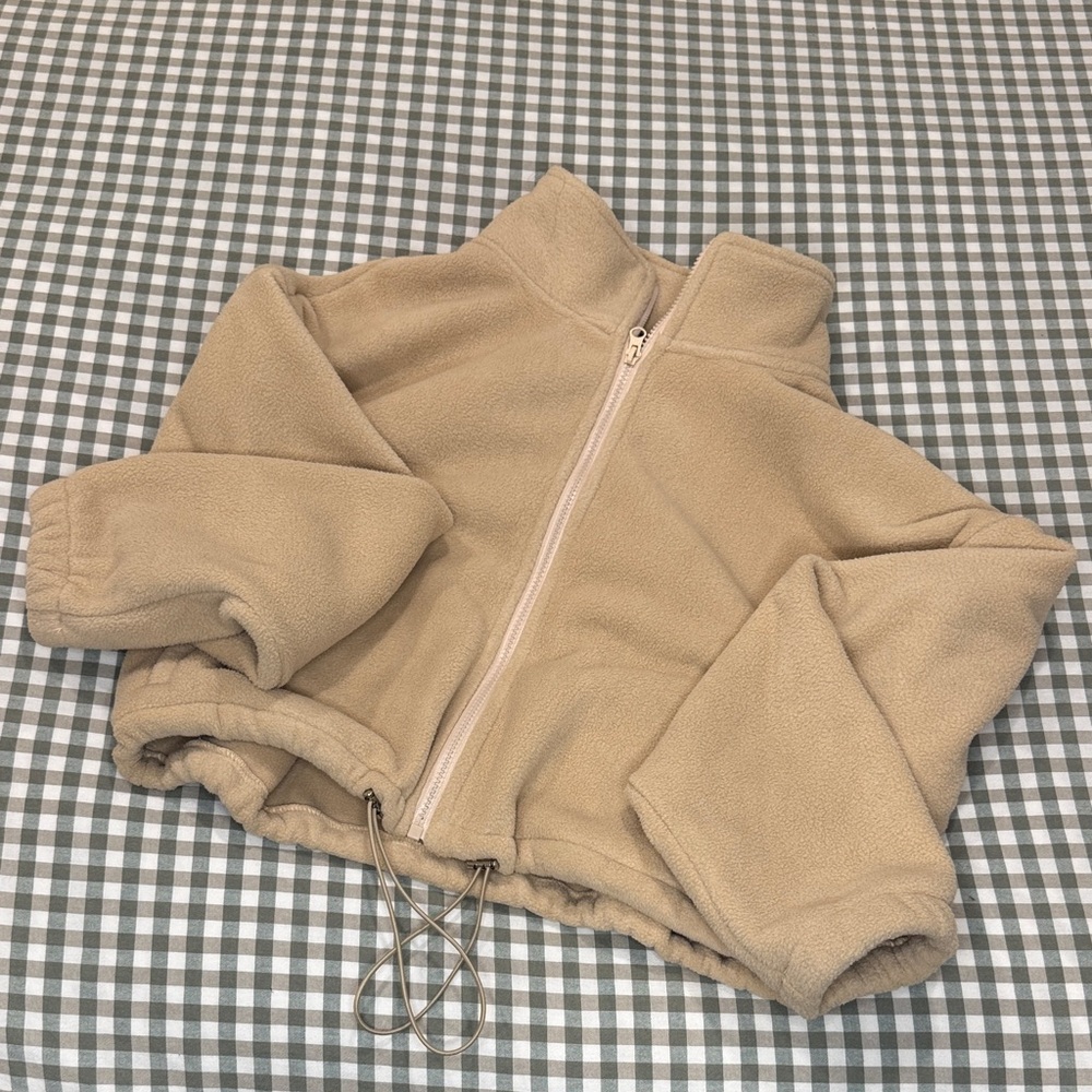 Tan Fleece Zip-Up Jacket